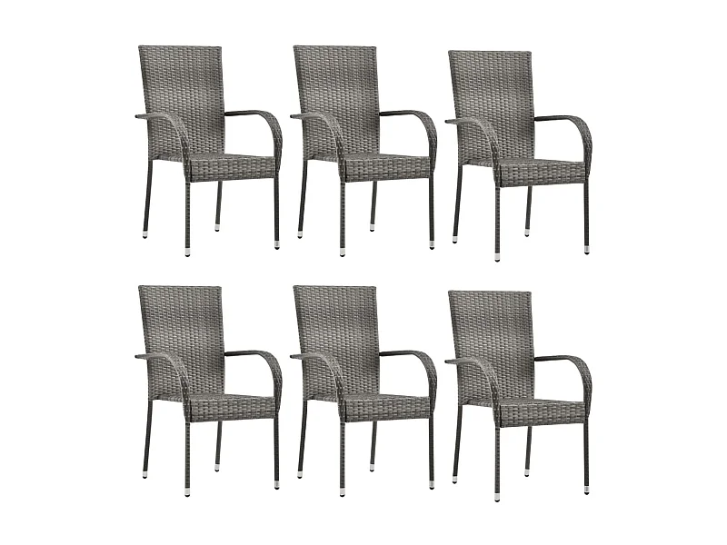 Chaises empilables d'extérieur 6 pcs Gris Résine tressée