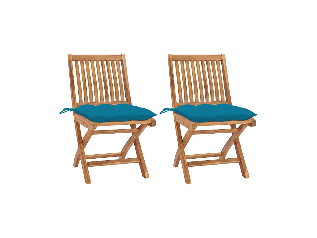 Chaises de jardin 2 pcs avec coussins bleu clair Teck massif 2