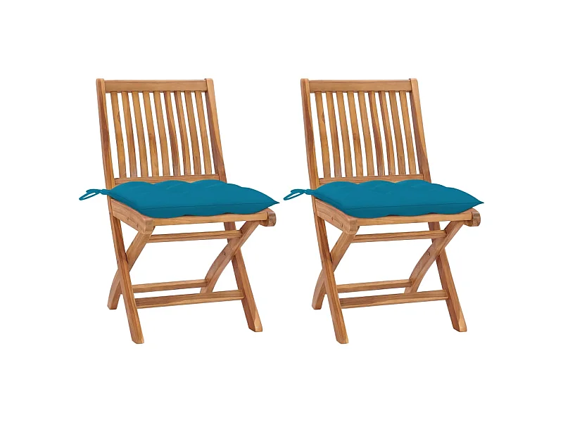 Chaises de jardin 2 pcs avec coussins bleu clair Teck massif 2