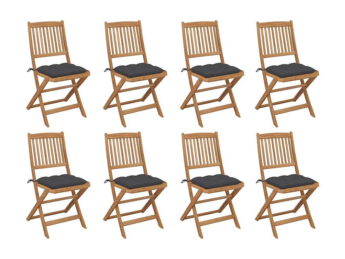 Chaises pliables d'extérieur avec coussins 8 pcs Bois d'acacia 46
