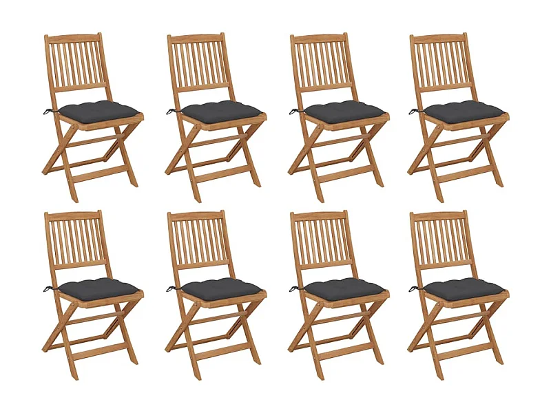 Chaises pliables d'extérieur avec coussins 8 pcs Bois d'acacia 46