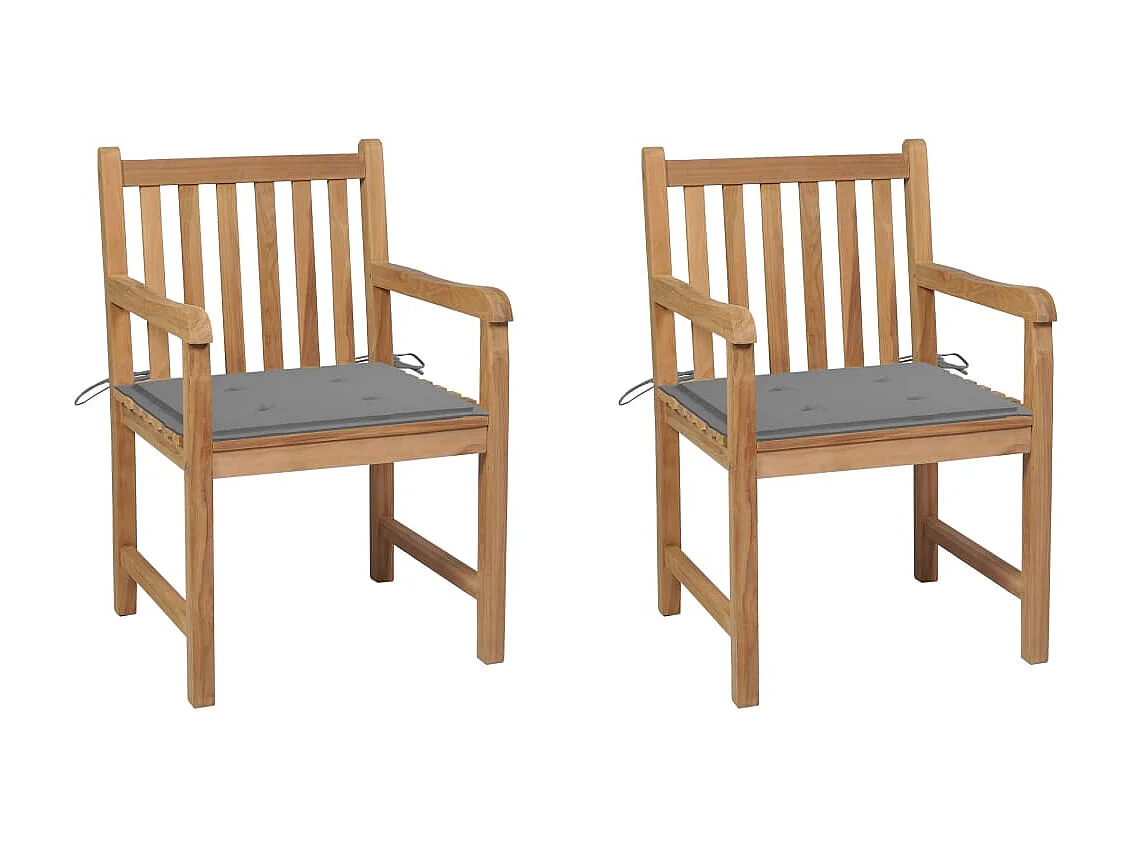 Chaises de jardin 2 pcs avec coussins gris Bois de teck massif 16