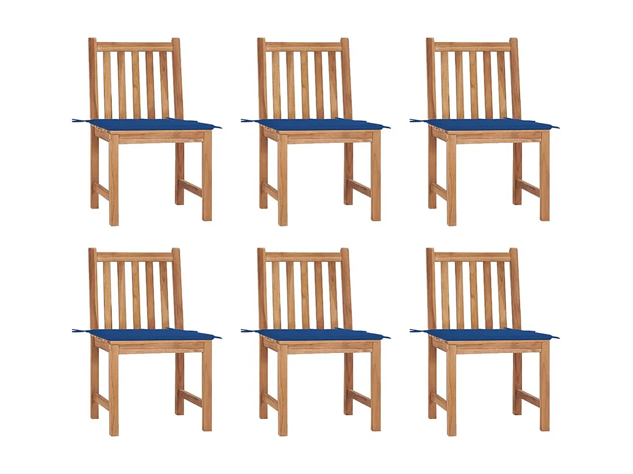 Sillas de jardín 6 unidades con cojines madera maciza de teca Azul