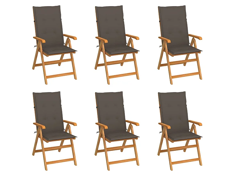 Chaises de jardin 6 pcs avec coussins taupe Bois de teck