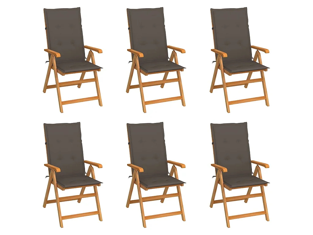 Chaises de jardin 6 pcs avec coussins taupe Bois de teck