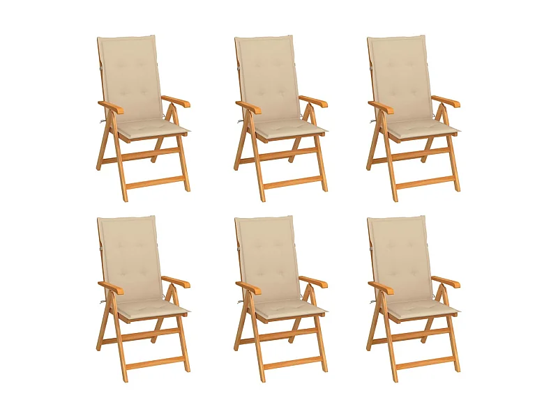 Chaises de jardin 6 pcs avec coussins beige Bois de teck