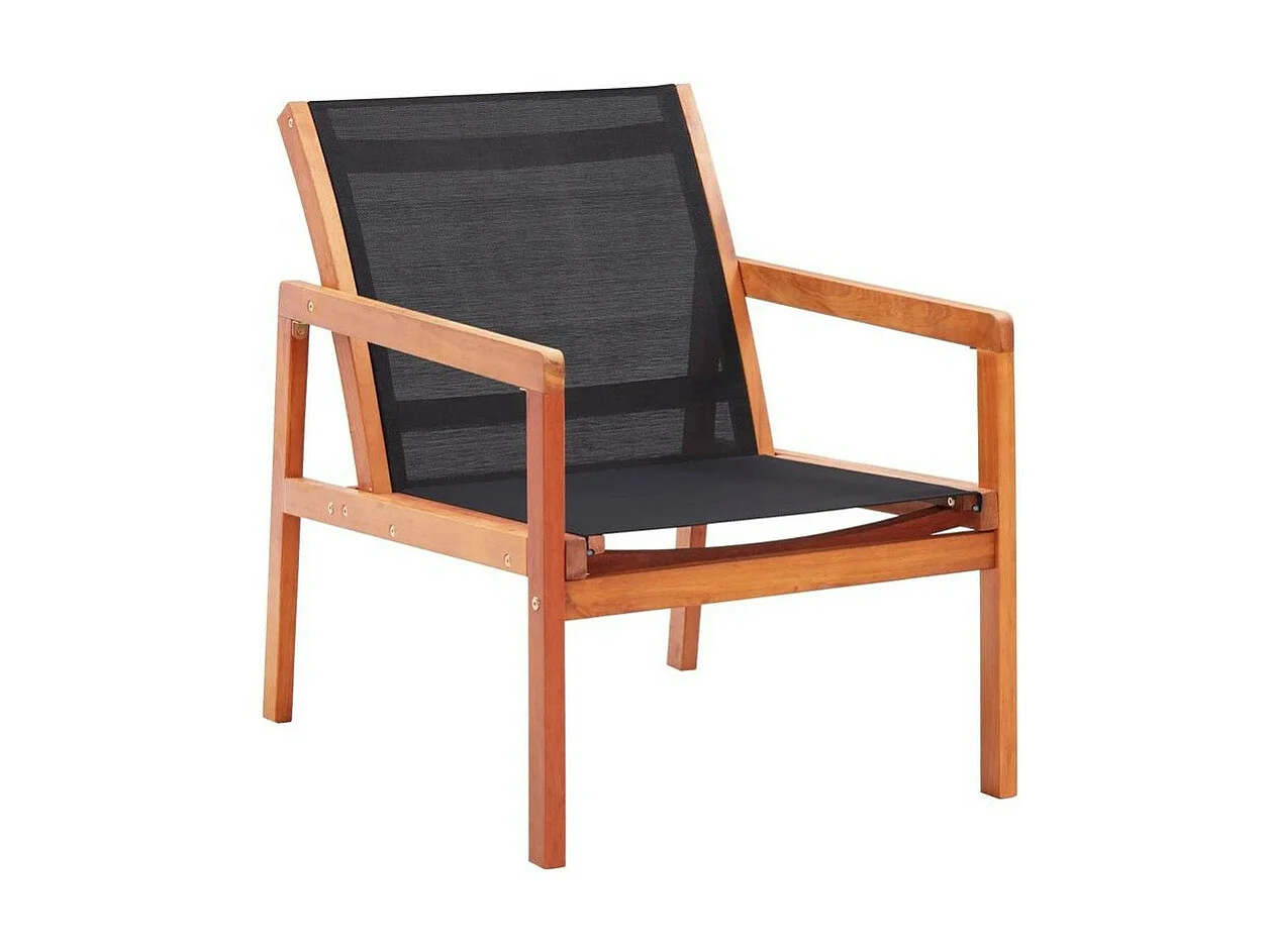 Chaise de jardin textilène noir et eucalyptus massif clair Teis