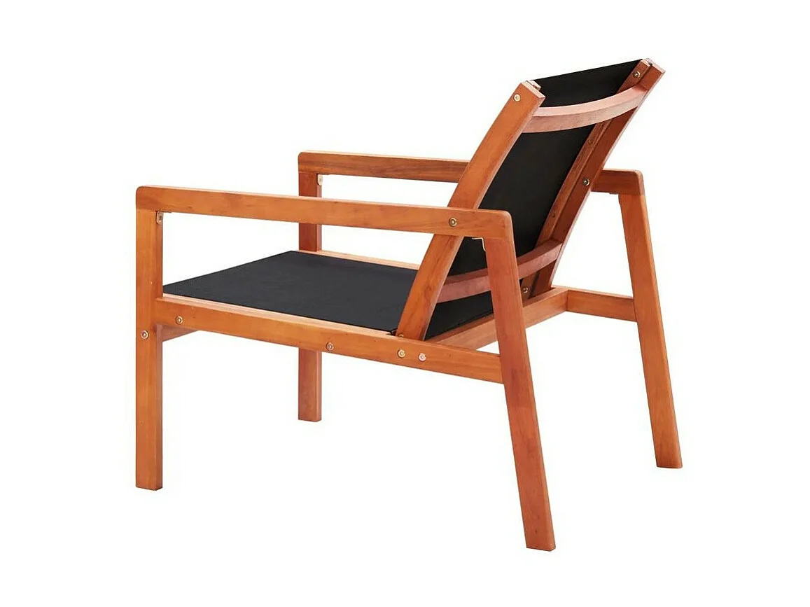 Chaise de jardin textilène noir et eucalyptus massif clair Teis