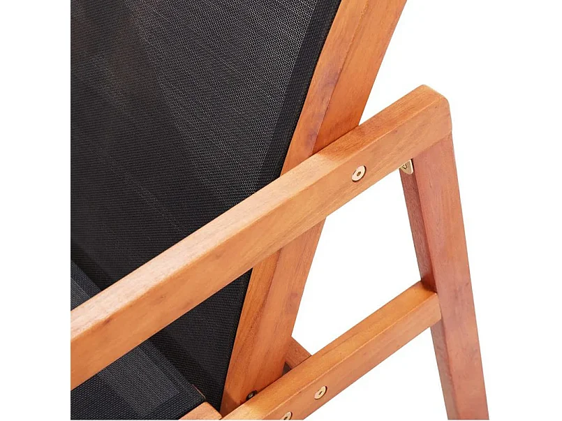 Chaise de jardin textilène noir et eucalyptus massif clair Teis