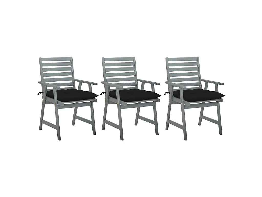 Chaises à dîner d'extérieur 3 pcs avec coussins Acacia massif 4