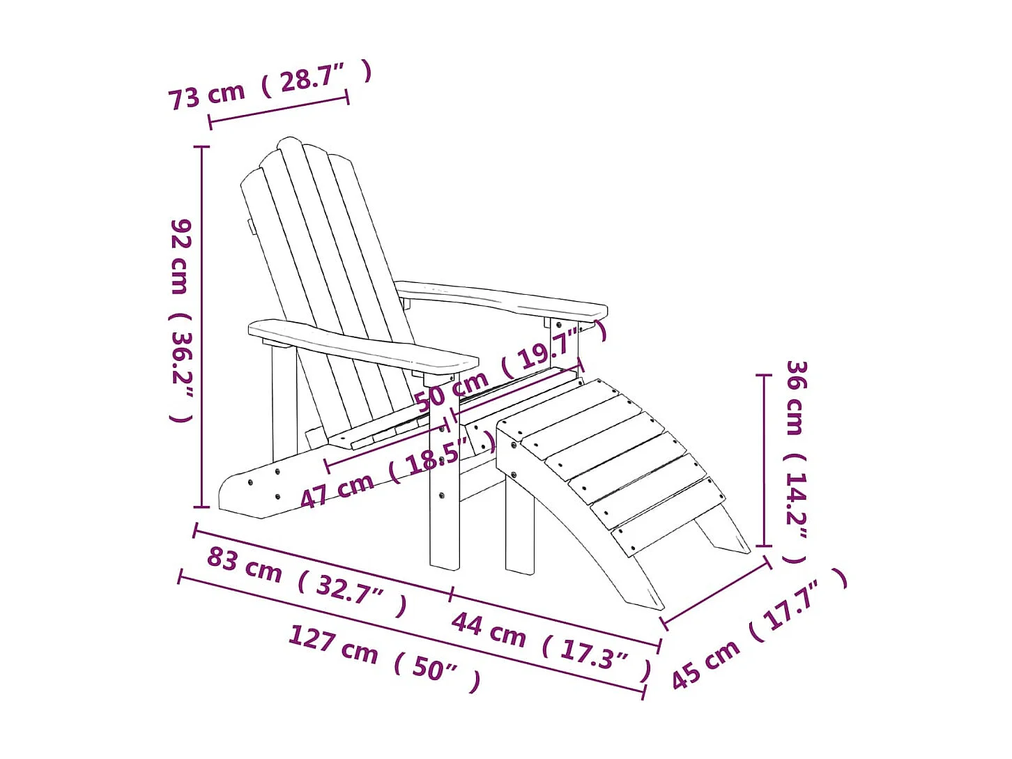 Chaises de jardin Adirondack repose-pied table PEHD Blanc