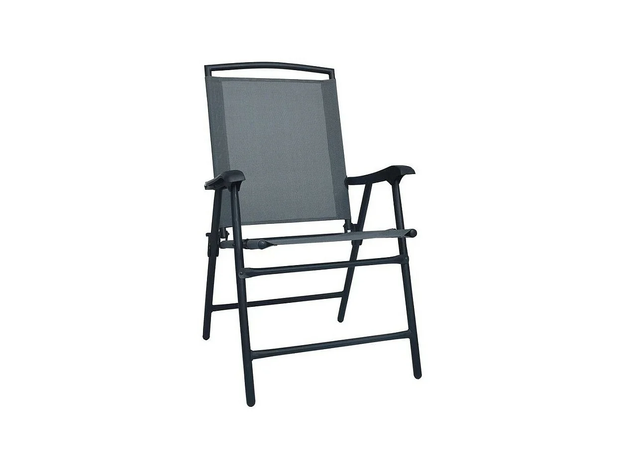Chaise de jardin textilène gris et métal noir Ariz - Lot de 2