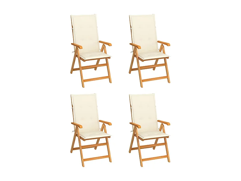 Chaises de jardin 4 pcs avec coussins crème Bois de teck massif