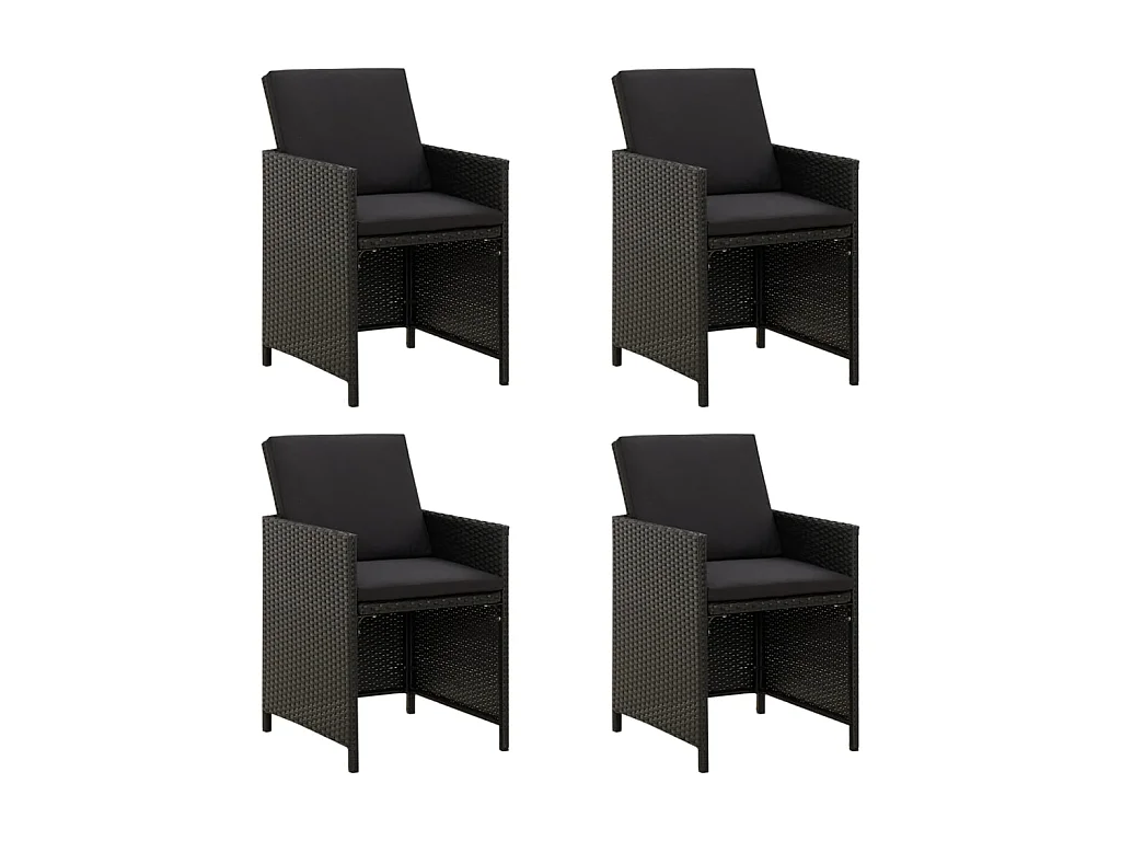 Chaises de jardin avec coussins 4 pcs Résine tressée Noir 2