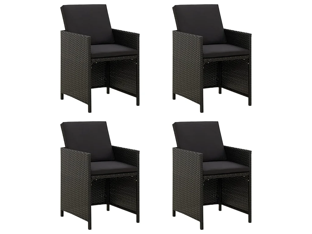 Chaises de jardin avec coussins 4 pcs Résine tressée Noir 2