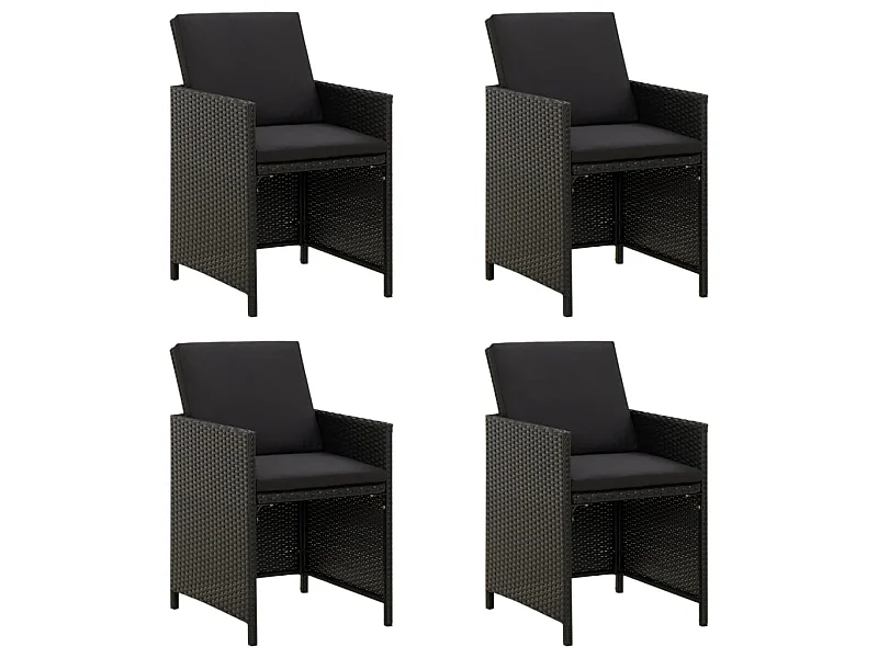 Chaises de jardin avec coussins 4 pcs Résine tressée Noir 2