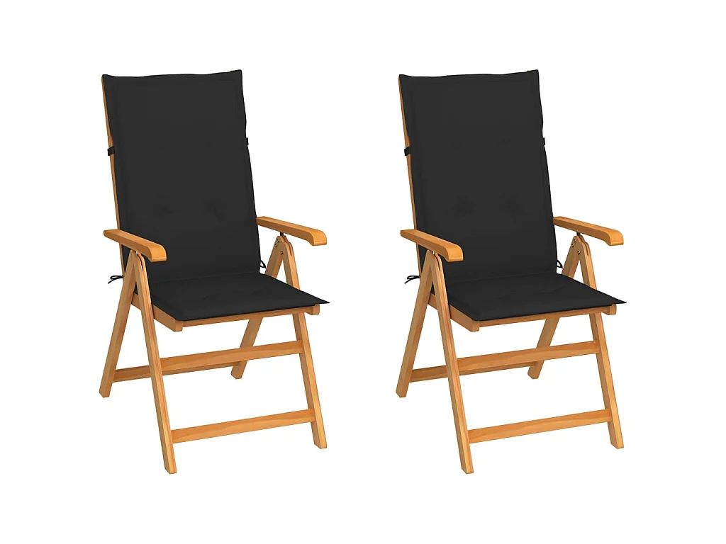 Chaises de jardin 2 pcs avec coussins noir Bois de teck massif 8