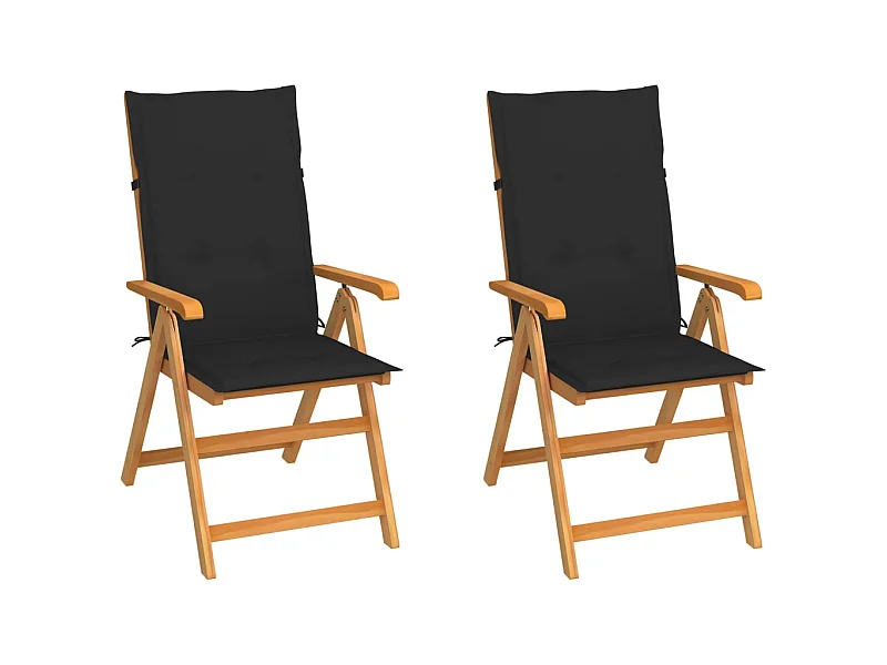 Chaises de jardin 2 pcs avec coussins noir Bois de teck massif 8