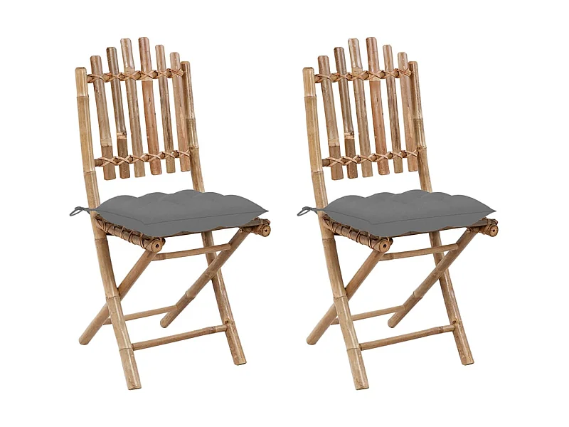 Chaises pliables de jardin 2 pcs avec coussins Bambou 10