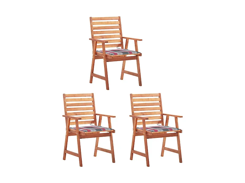 Chaises à dîner d'extérieur 3 pcs avec coussins Acacia massif 35