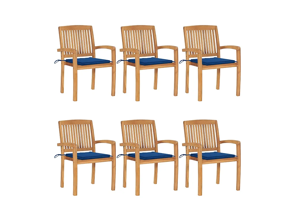 Chaises de jardin empilables avec coussins 6 pcs Teck solide 78