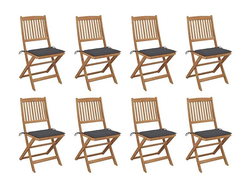 Chaises pliables d'extérieur avec coussins 8 pcs Bois d'acacia 12