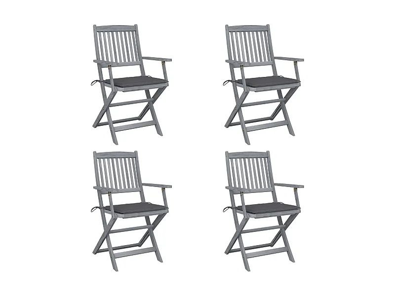 Chaises pliables d'extérieur 4 pcs avec coussins Bois d'acacia