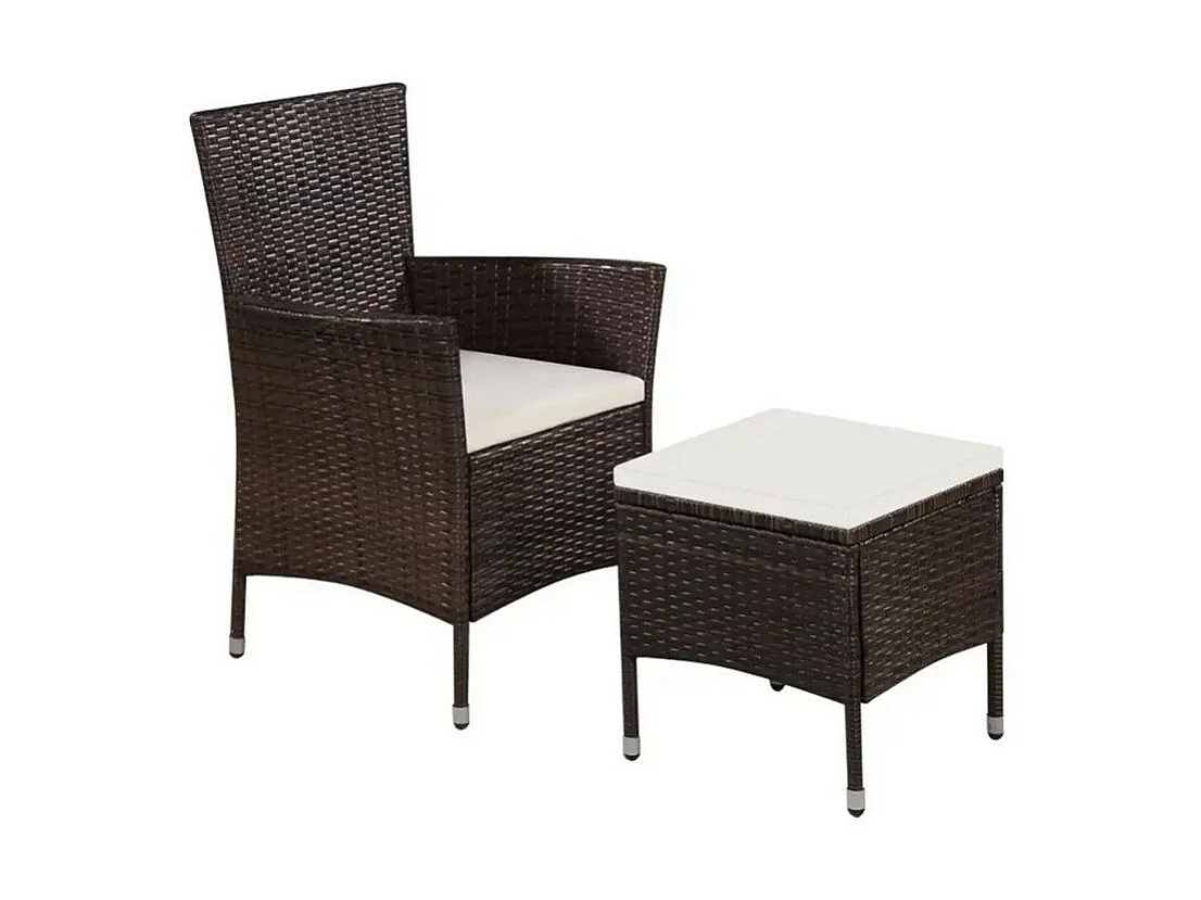 Chaise avec repose-pieds tissu blanc et résine marron Fatis