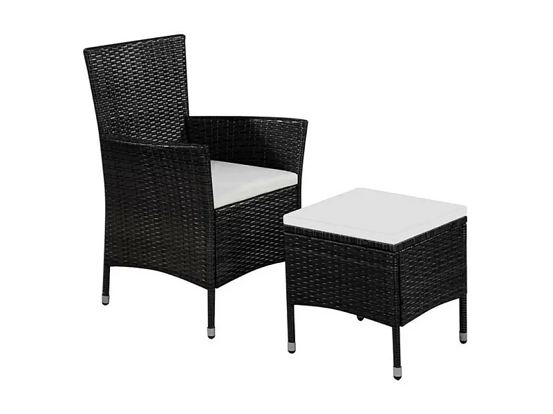 Chaise avec repose-pieds tissu blanc et résine noire Fatis