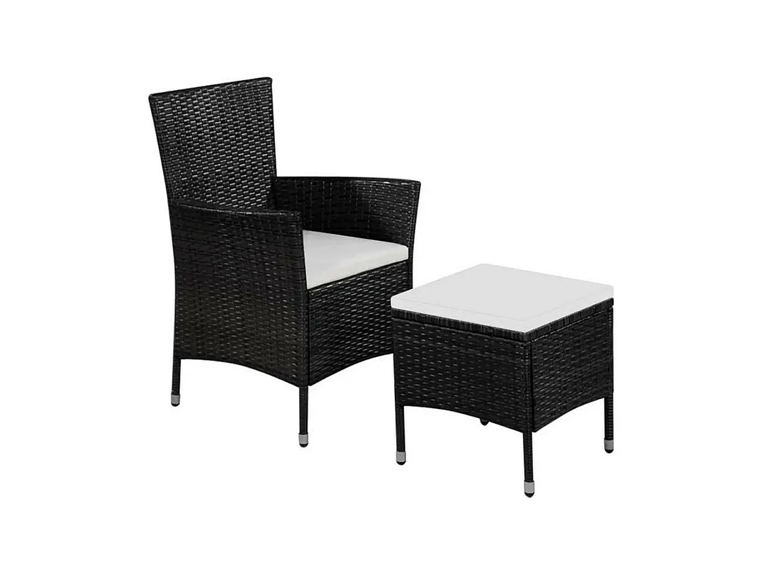 Chaise avec repose-pieds tissu blanc et résine noire Fatis