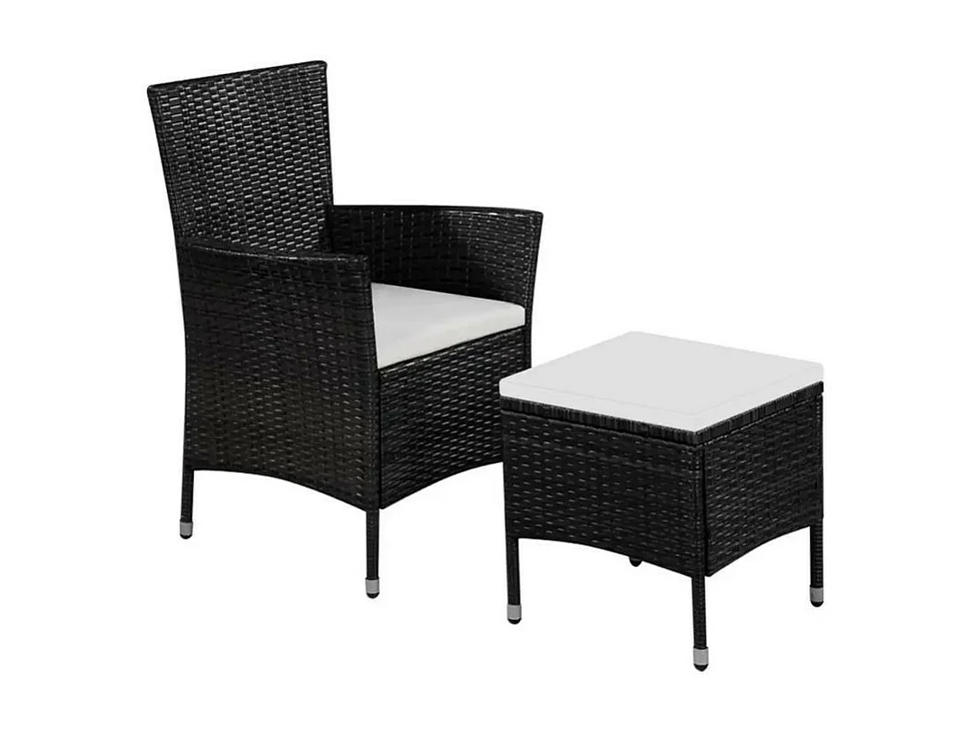 Chaise avec repose-pieds tissu blanc et résine noire Fatis