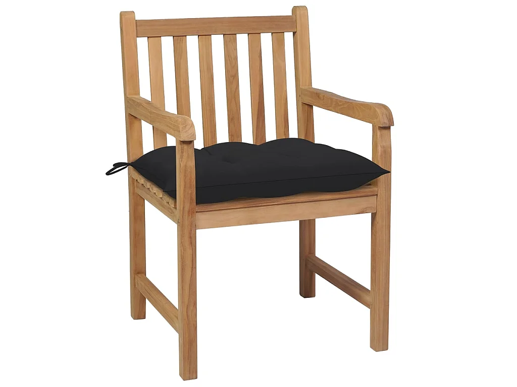 Chaises de jardin 6 pcs avec coussins noir Bois de teck solide