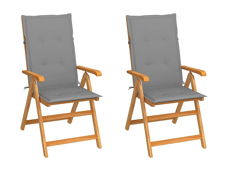 Chaises de jardin 2 pcs avec coussins gris Bois de teck massif 8