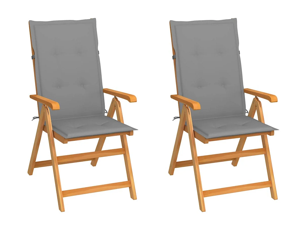 Chaises de jardin 2 pcs avec coussins gris Bois de teck massif 8