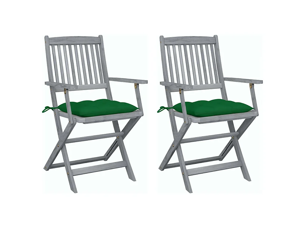 Chaises pliables d'extérieur 2 pcs avec coussins Bois d'acacia 12