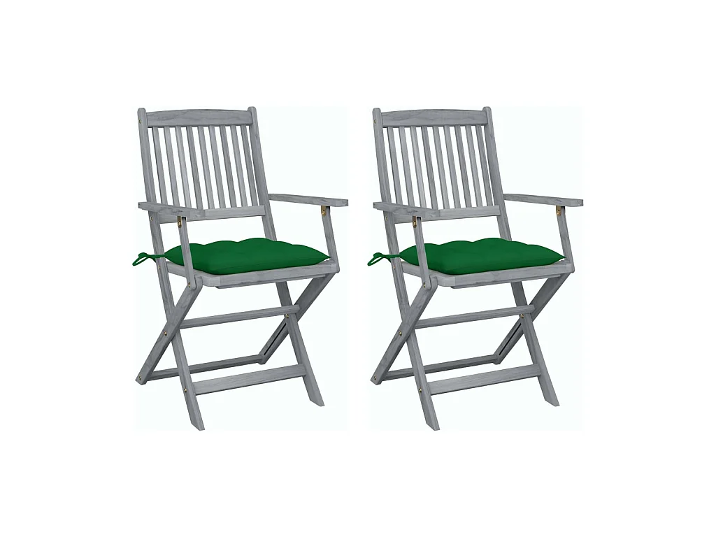 Chaises pliables d'extérieur 2 pcs avec coussins Bois d'acacia 12