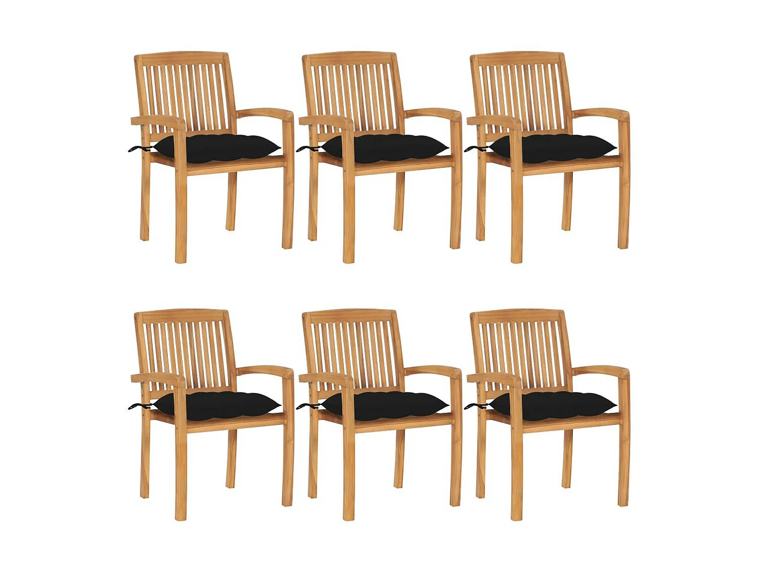 Chaises de jardin empilables avec coussins 6 pcs Teck solide 14