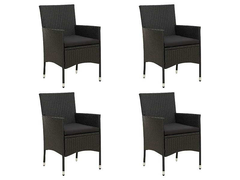 Chaises de jardin avec coussins 4 pcs Résine tressée Noir 3