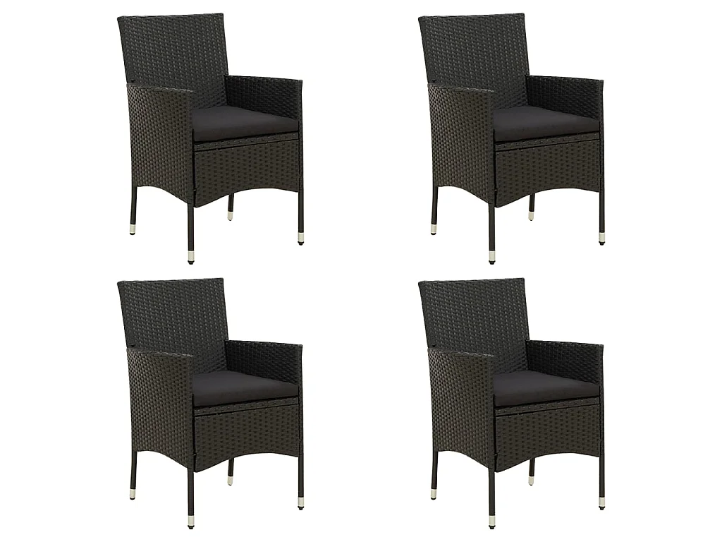 Chaises de jardin avec coussins 4 pcs Résine tressée Noir 3