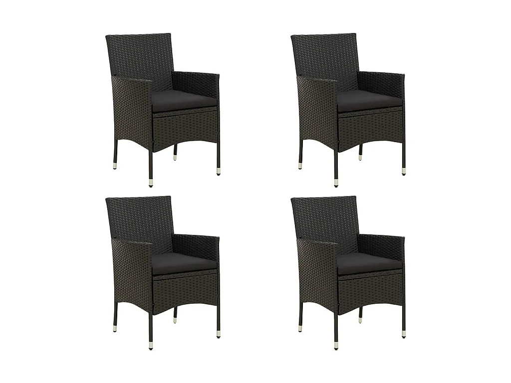 Chaises de jardin avec coussins 4 pcs Résine tressée Noir 3