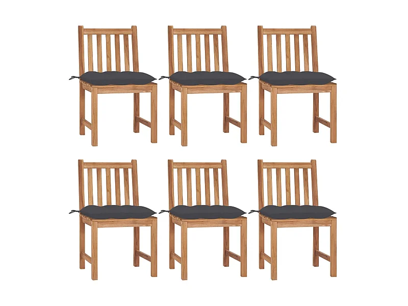 Chaises de jardin 6 pcs avec coussins Bois de teck massif 11