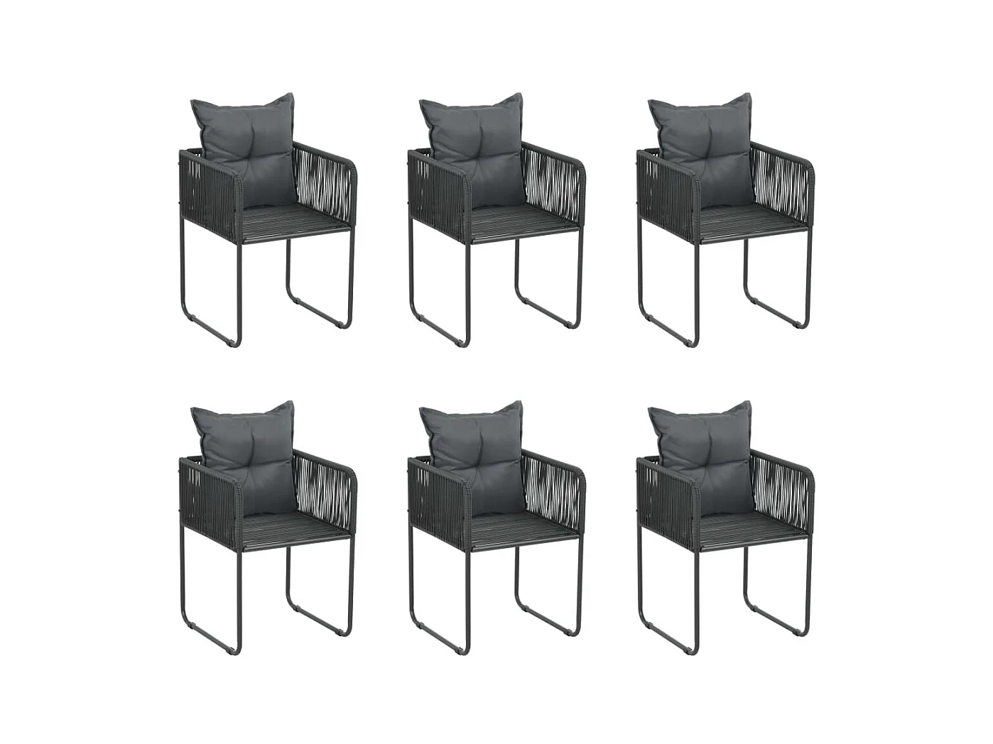 Chaises d'extérieur 6 pcs avec oreillers Résine tressée Noir