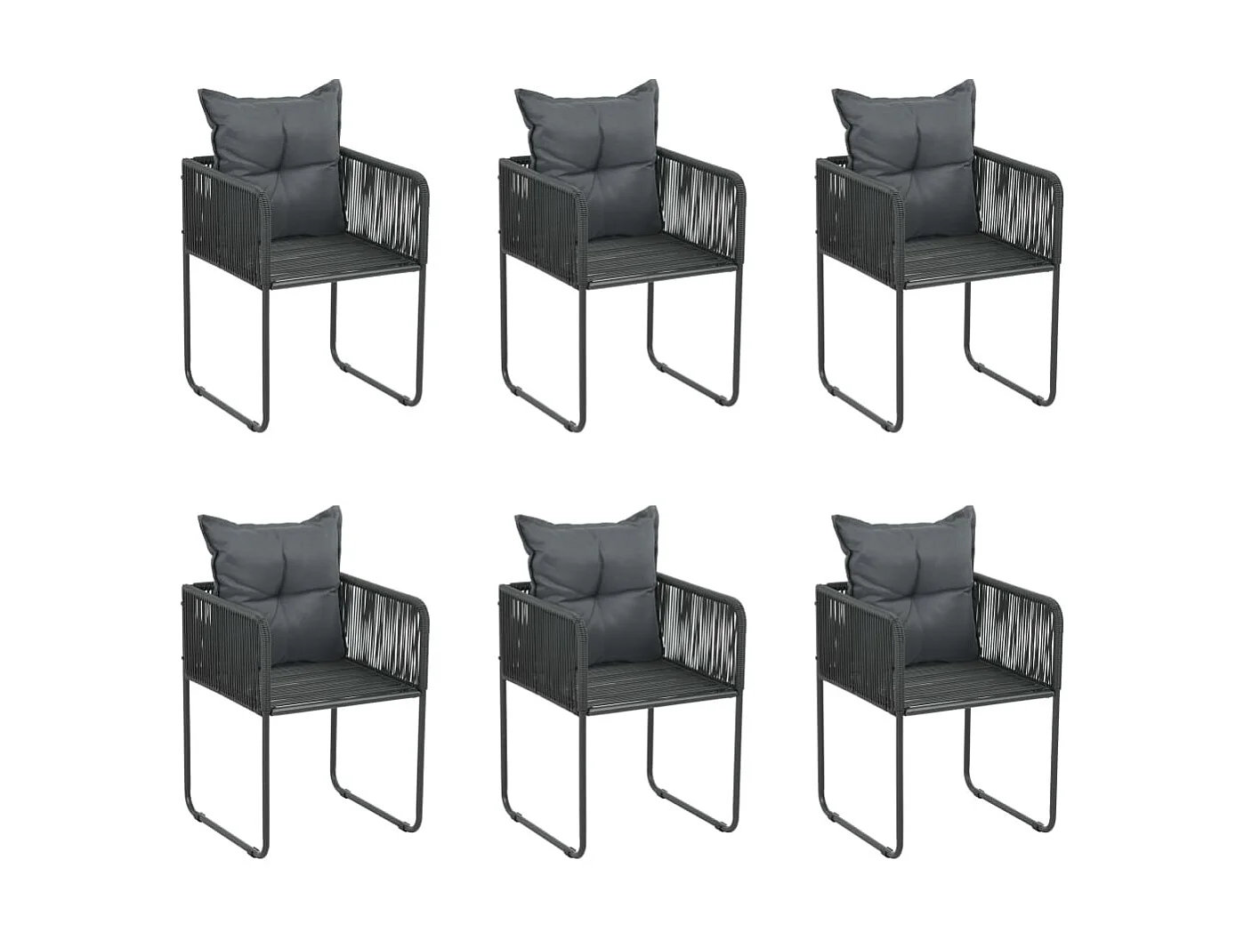 Chaises d'extérieur 6 pcs avec oreillers Résine tressée Noir