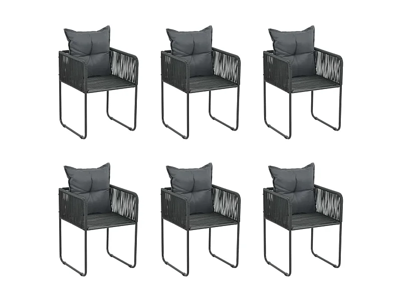 Chaises d'extérieur 6 pcs avec oreillers Résine tressée Noir