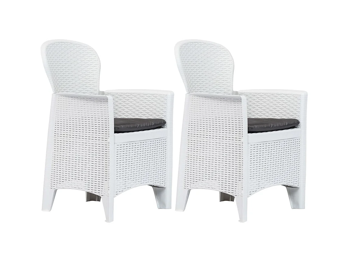 Chaise de jardin 2 pcs et coussin Blanc Plastique Aspect rotin