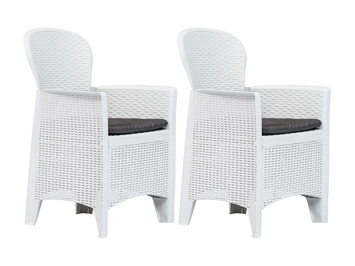 Chaise de jardin 2 pcs et coussin Blanc Plastique Aspect rotin