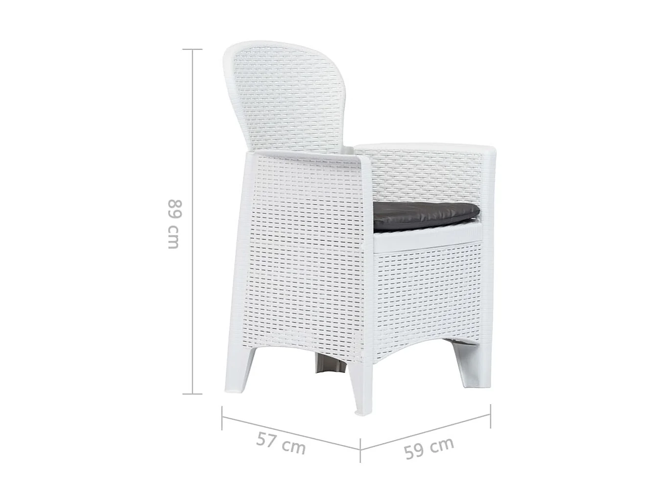 Chaise de jardin 2 pcs et coussin Blanc Plastique Aspect rotin