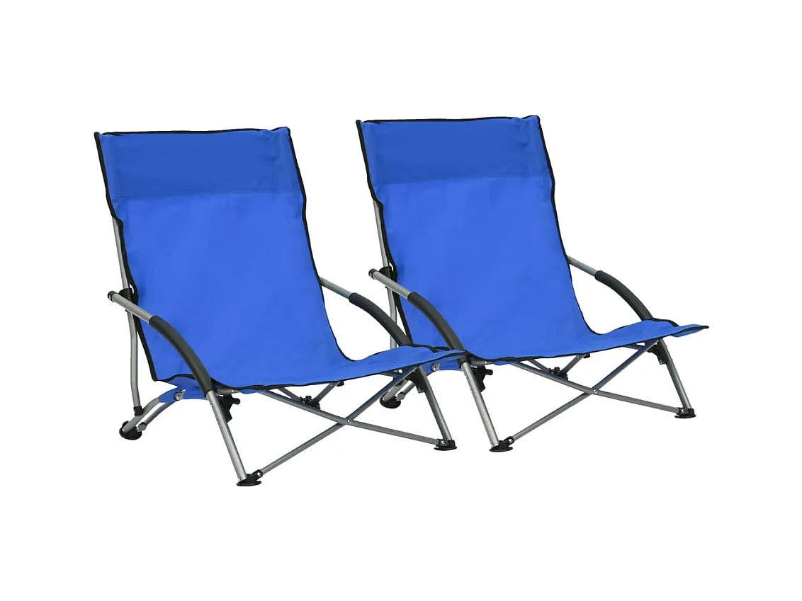 Chaises de plage pliables 2 pcs Bleu Tissu 3
