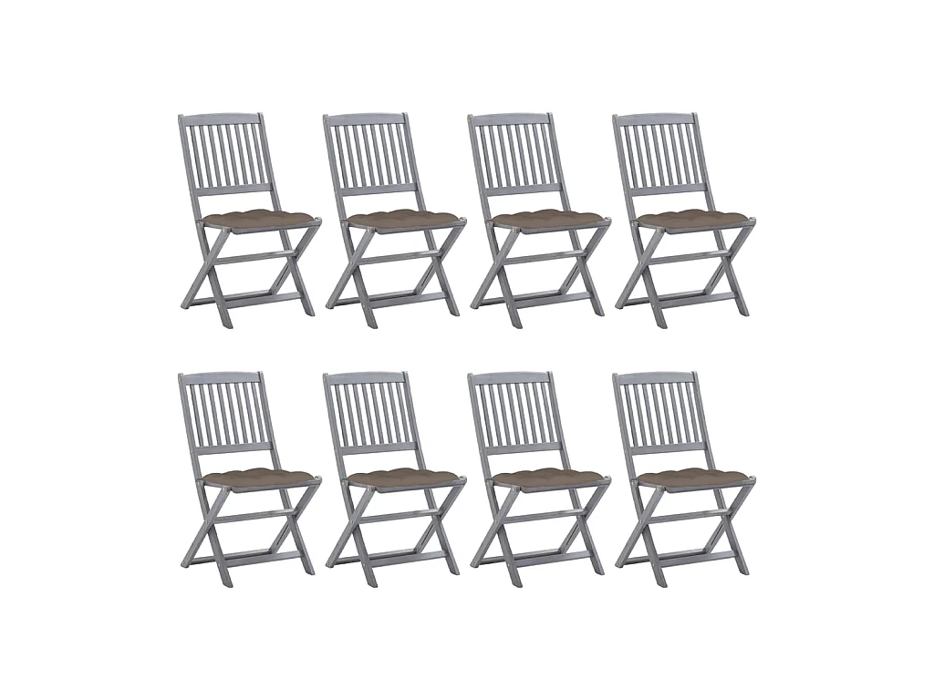 Chaises pliables d'extérieur 8 pcs avec coussins Bois d'acacia 49