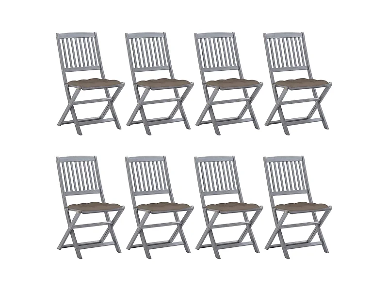 Chaises pliables d'extérieur 8 pcs avec coussins Bois d'acacia 49